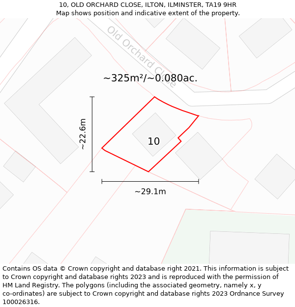 10, OLD ORCHARD CLOSE, ILTON, ILMINSTER, TA19 9HR: Plot and title map