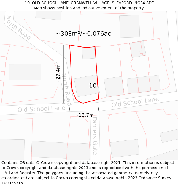 10, OLD SCHOOL LANE, CRANWELL VILLAGE, SLEAFORD, NG34 8DF: Plot and title map