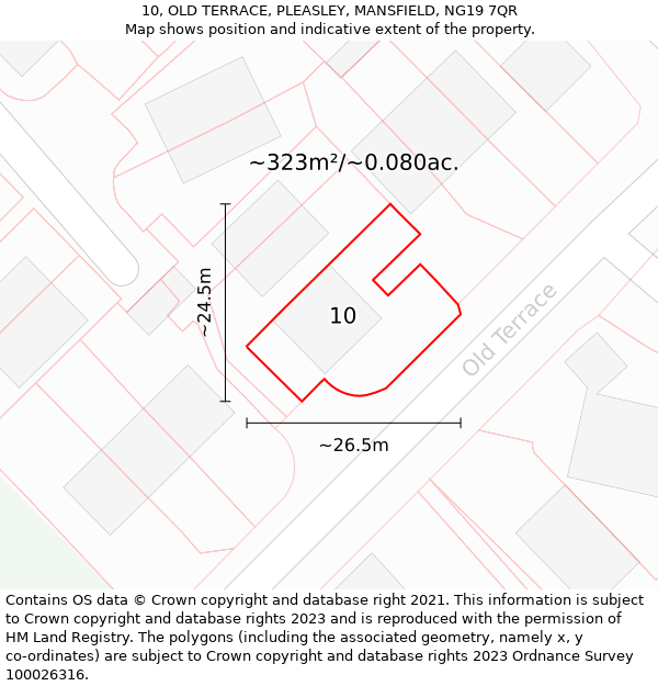 10, OLD TERRACE, PLEASLEY, MANSFIELD, NG19 7QR: Plot and title map