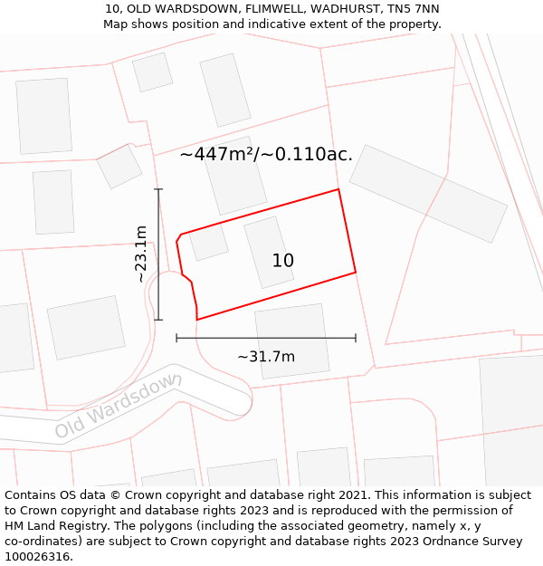 10, OLD WARDSDOWN, FLIMWELL, WADHURST, TN5 7NN: Plot and title map