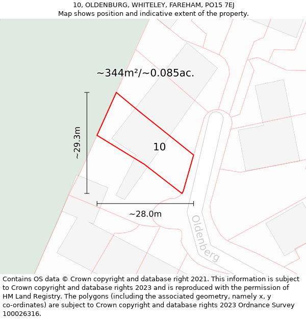 10, OLDENBURG, WHITELEY, FAREHAM, PO15 7EJ: Plot and title map