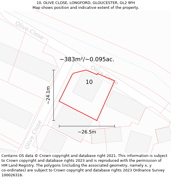 10, OLIVE CLOSE, LONGFORD, GLOUCESTER, GL2 9FH: Plot and title map