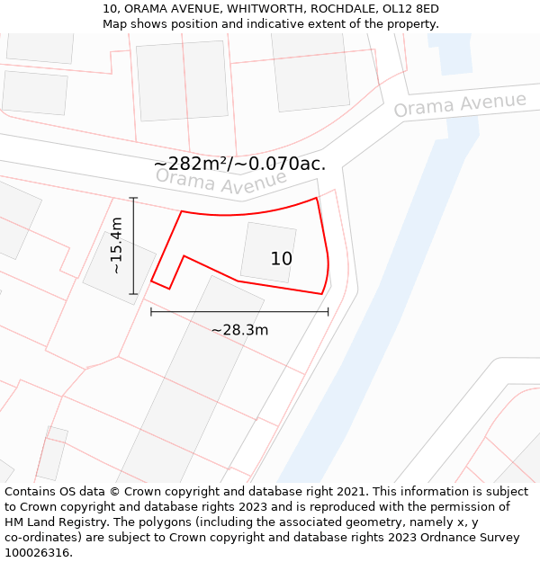 10, ORAMA AVENUE, WHITWORTH, ROCHDALE, OL12 8ED: Plot and title map