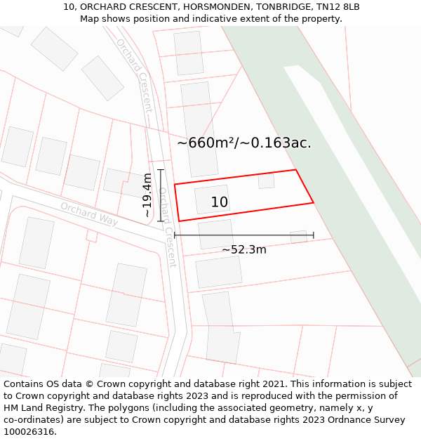 10, ORCHARD CRESCENT, HORSMONDEN, TONBRIDGE, TN12 8LB: Plot and title map