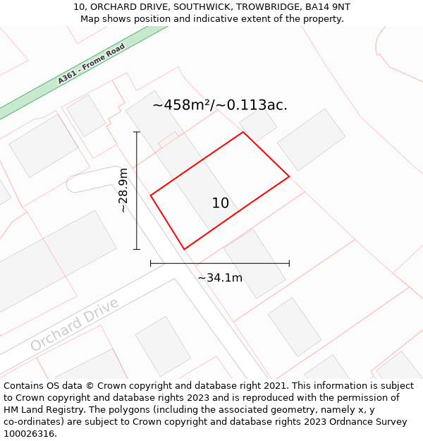 10, ORCHARD DRIVE, SOUTHWICK, TROWBRIDGE, BA14 9NT: Plot and title map