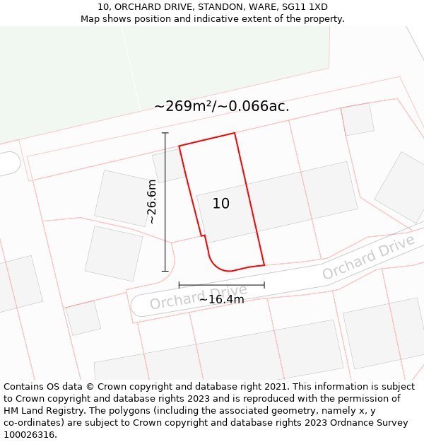 10, ORCHARD DRIVE, STANDON, WARE, SG11 1XD: Plot and title map