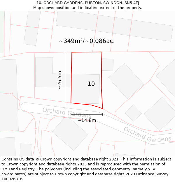 10, ORCHARD GARDENS, PURTON, SWINDON, SN5 4EJ: Plot and title map