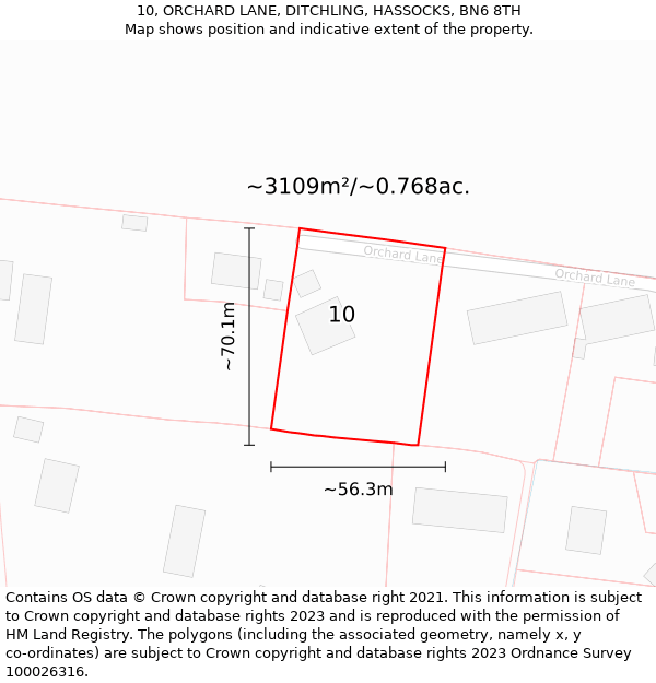 10, ORCHARD LANE, DITCHLING, HASSOCKS, BN6 8TH: Plot and title map