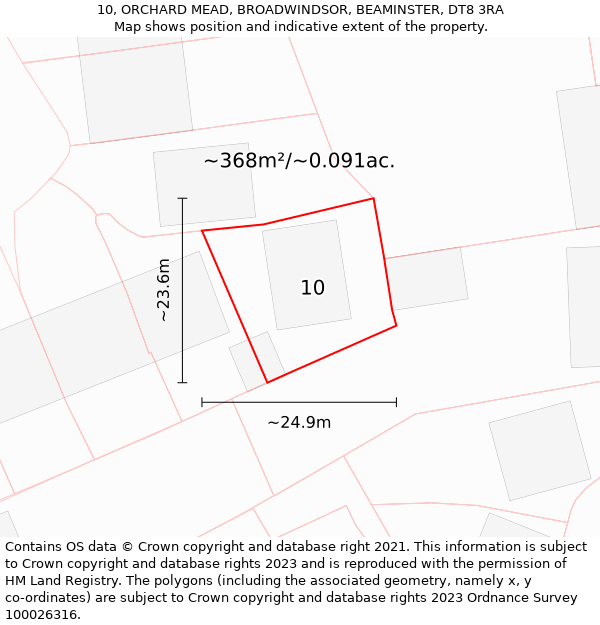 10, ORCHARD MEAD, BROADWINDSOR, BEAMINSTER, DT8 3RA: Plot and title map