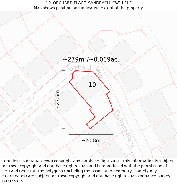 10, ORCHARD PLACE, SANDBACH, CW11 1LE: Plot and title map