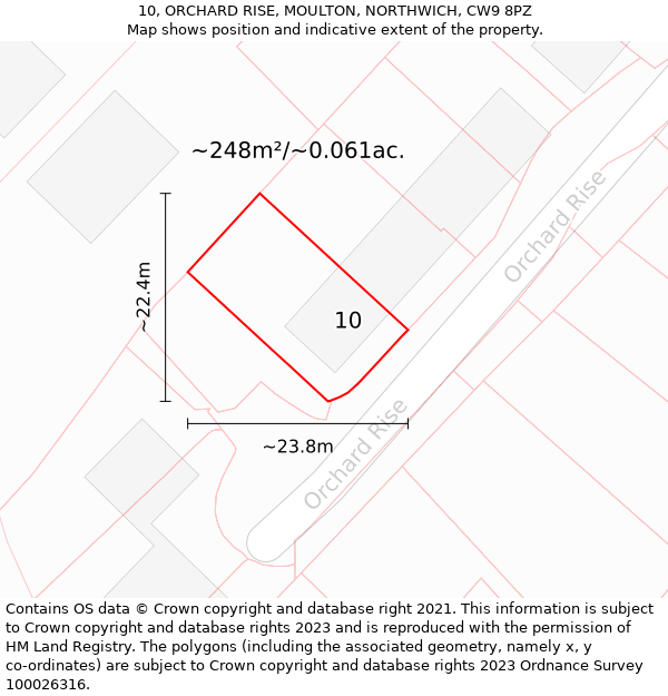 10, ORCHARD RISE, MOULTON, NORTHWICH, CW9 8PZ: Plot and title map