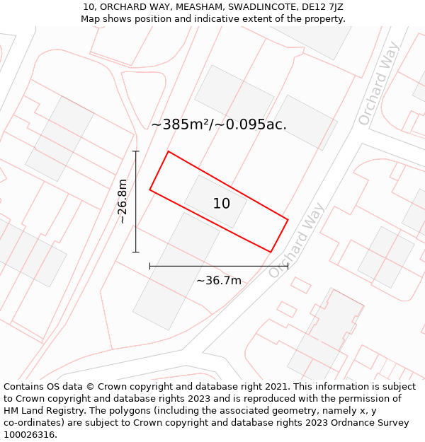 10, ORCHARD WAY, MEASHAM, SWADLINCOTE, DE12 7JZ: Plot and title map