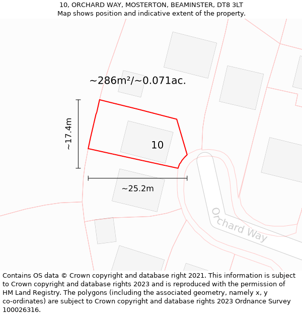 10, ORCHARD WAY, MOSTERTON, BEAMINSTER, DT8 3LT: Plot and title map