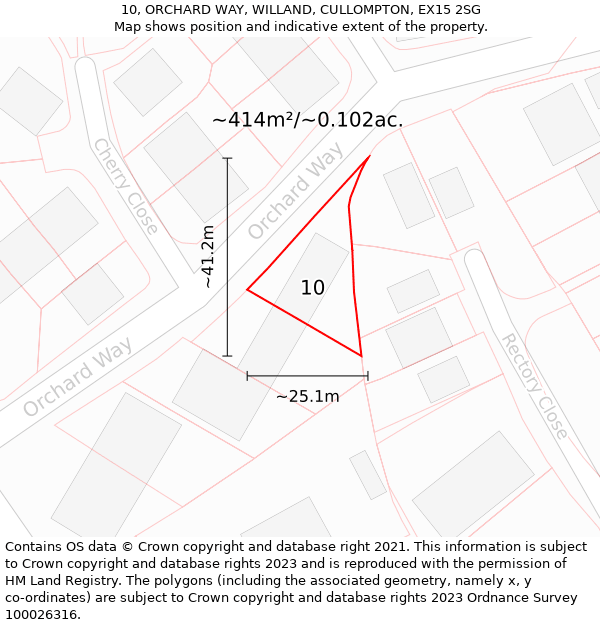 10, ORCHARD WAY, WILLAND, CULLOMPTON, EX15 2SG: Plot and title map