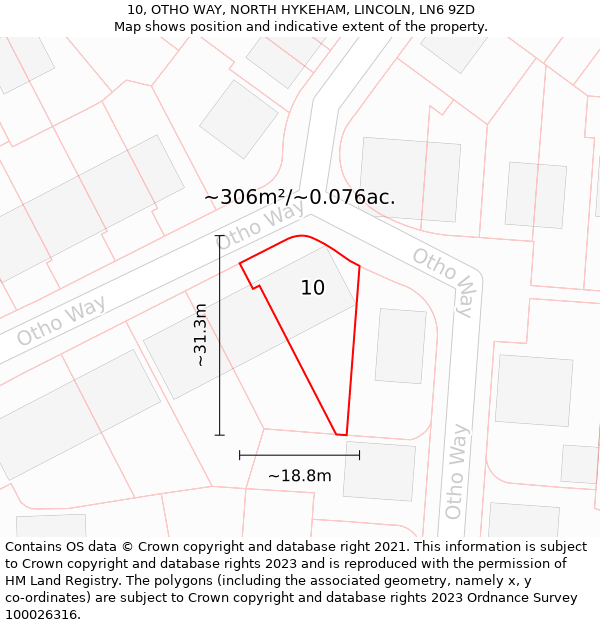 10, OTHO WAY, NORTH HYKEHAM, LINCOLN, LN6 9ZD: Plot and title map