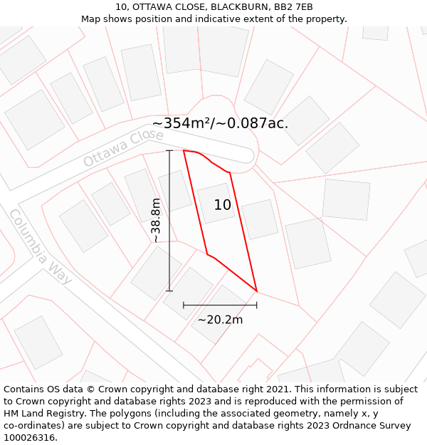 10, OTTAWA CLOSE, BLACKBURN, BB2 7EB: Plot and title map