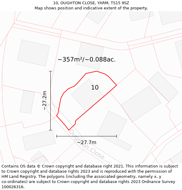 10, OUGHTON CLOSE, YARM, TS15 9SZ: Plot and title map