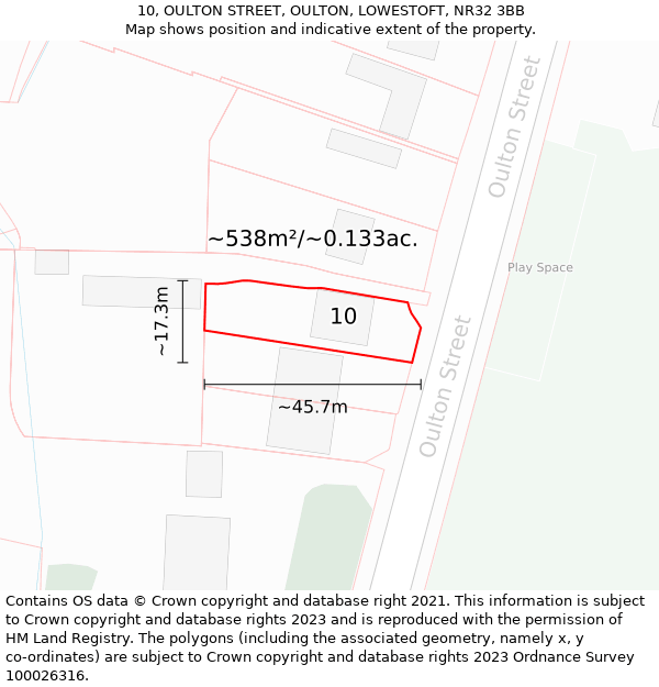 10, OULTON STREET, OULTON, LOWESTOFT, NR32 3BB: Plot and title map