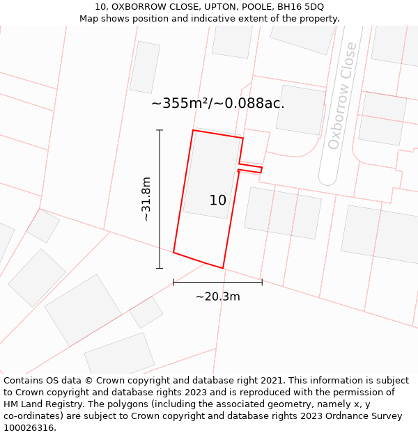 10, OXBORROW CLOSE, UPTON, POOLE, BH16 5DQ: Plot and title map