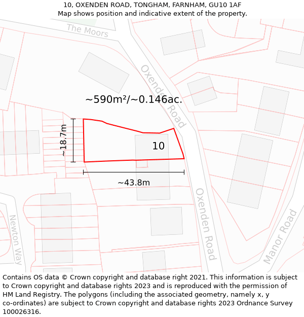 10, OXENDEN ROAD, TONGHAM, FARNHAM, GU10 1AF: Plot and title map