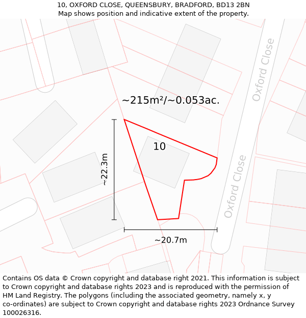 10, OXFORD CLOSE, QUEENSBURY, BRADFORD, BD13 2BN: Plot and title map