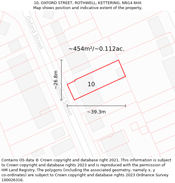 10, OXFORD STREET, ROTHWELL, KETTERING, NN14 6HA: Plot and title map