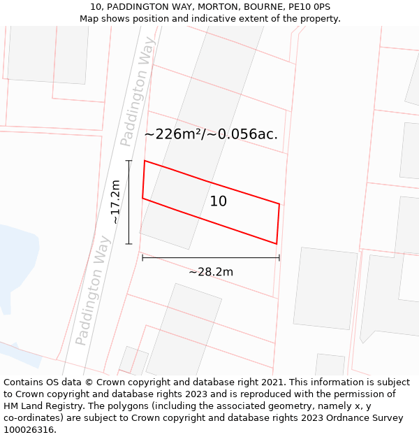 10, PADDINGTON WAY, MORTON, BOURNE, PE10 0PS: Plot and title map