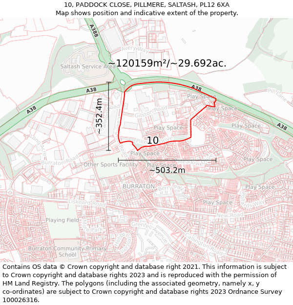 10, PADDOCK CLOSE, PILLMERE, SALTASH, PL12 6XA: Plot and title map