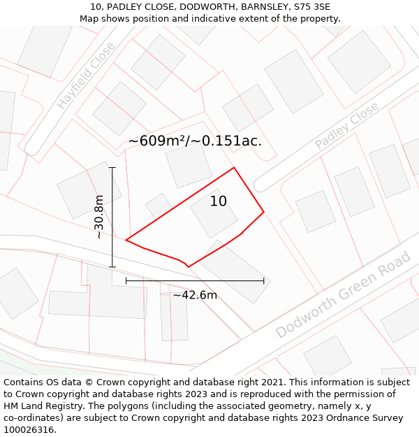 10, PADLEY CLOSE, DODWORTH, BARNSLEY, S75 3SE: Plot and title map