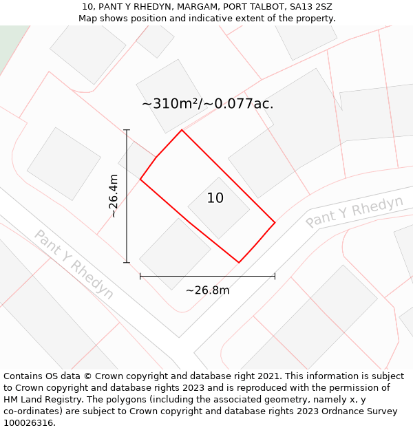 10, PANT Y RHEDYN, MARGAM, PORT TALBOT, SA13 2SZ: Plot and title map