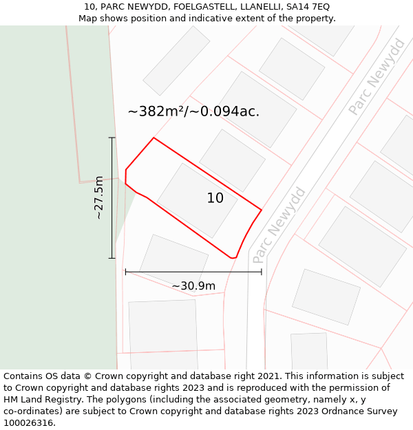 10, PARC NEWYDD, FOELGASTELL, LLANELLI, SA14 7EQ: Plot and title map