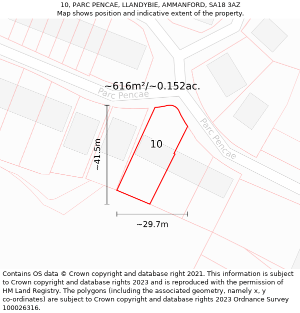 10, PARC PENCAE, LLANDYBIE, AMMANFORD, SA18 3AZ: Plot and title map