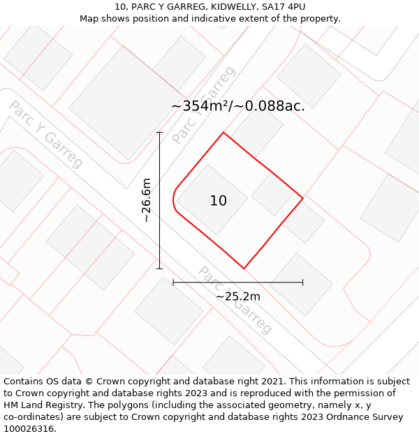 10, PARC Y GARREG, KIDWELLY, SA17 4PU: Plot and title map