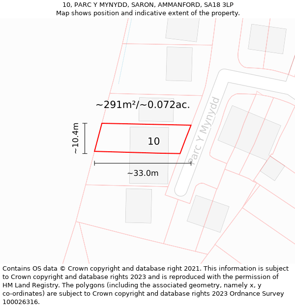 10, PARC Y MYNYDD, SARON, AMMANFORD, SA18 3LP: Plot and title map