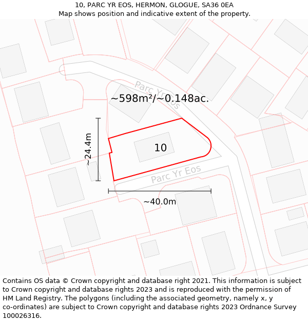 10, PARC YR EOS, HERMON, GLOGUE, SA36 0EA: Plot and title map