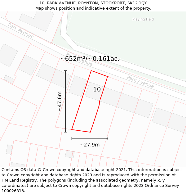 10, PARK AVENUE, POYNTON, STOCKPORT, SK12 1QY: Plot and title map