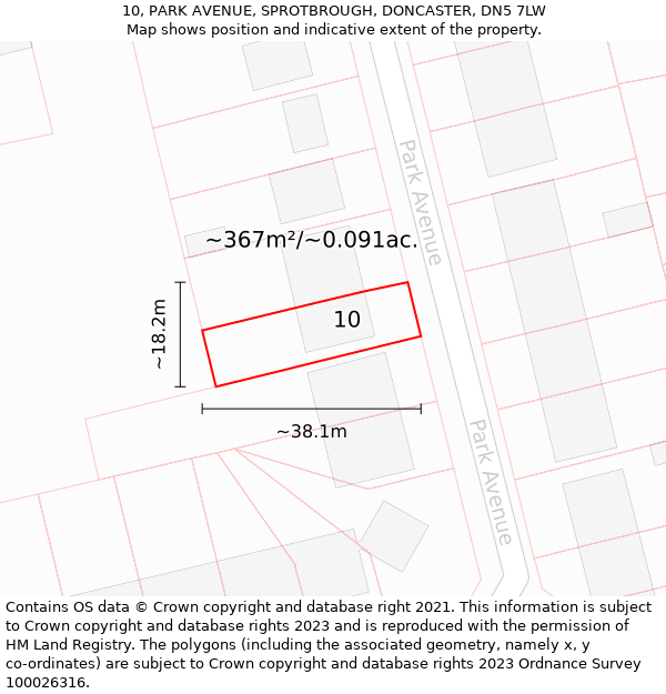 10, PARK AVENUE, SPROTBROUGH, DONCASTER, DN5 7LW: Plot and title map