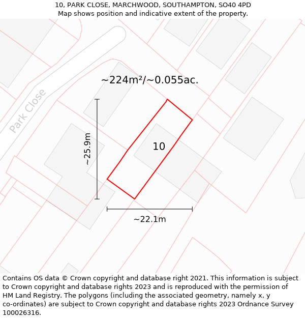 10, PARK CLOSE, MARCHWOOD, SOUTHAMPTON, SO40 4PD: Plot and title map