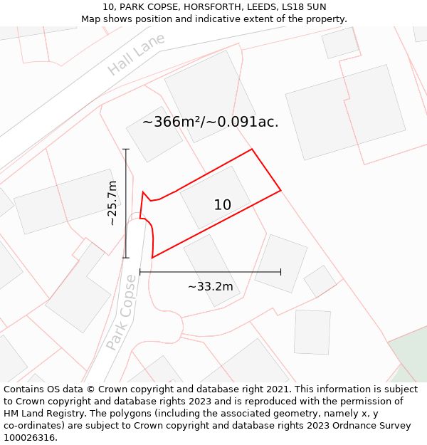 10, PARK COPSE, HORSFORTH, LEEDS, LS18 5UN: Plot and title map