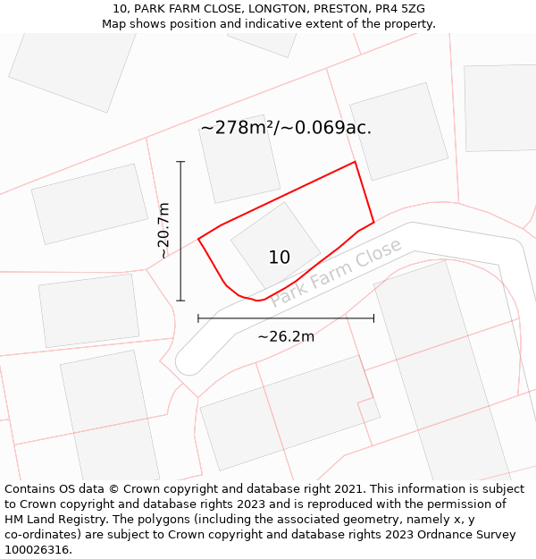 10, PARK FARM CLOSE, LONGTON, PRESTON, PR4 5ZG: Plot and title map