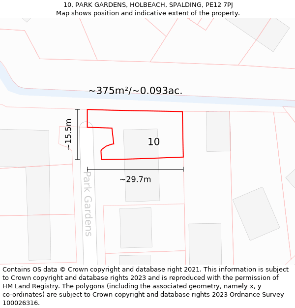 10, PARK GARDENS, HOLBEACH, SPALDING, PE12 7PJ: Plot and title map