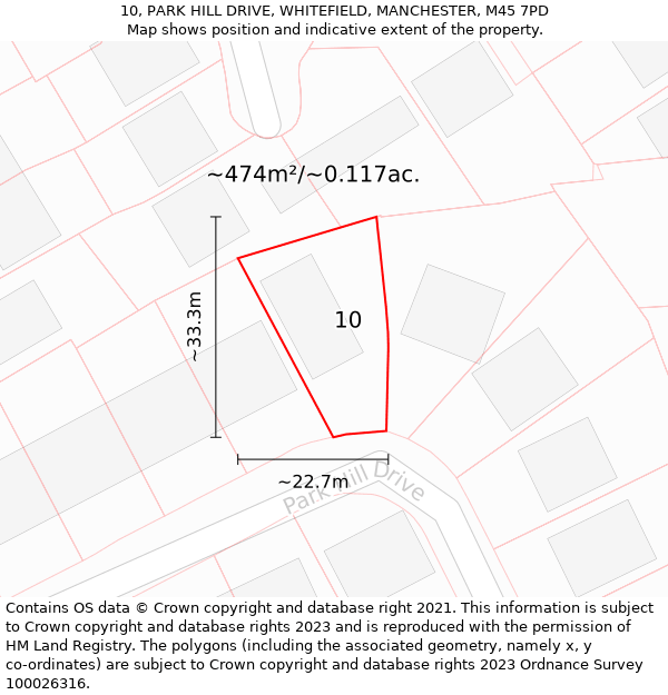 10, PARK HILL DRIVE, WHITEFIELD, MANCHESTER, M45 7PD: Plot and title map