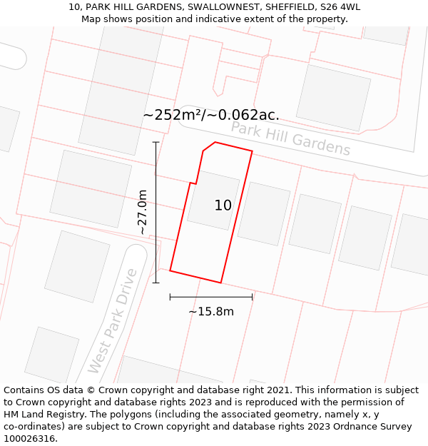 10, PARK HILL GARDENS, SWALLOWNEST, SHEFFIELD, S26 4WL: Plot and title map