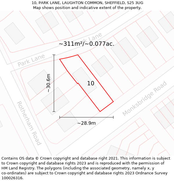 10, PARK LANE, LAUGHTON COMMON, SHEFFIELD, S25 3UG: Plot and title map