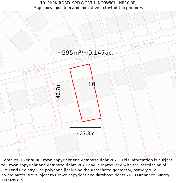 10, PARK ROAD, SPIXWORTH, NORWICH, NR10 3PJ: Plot and title map