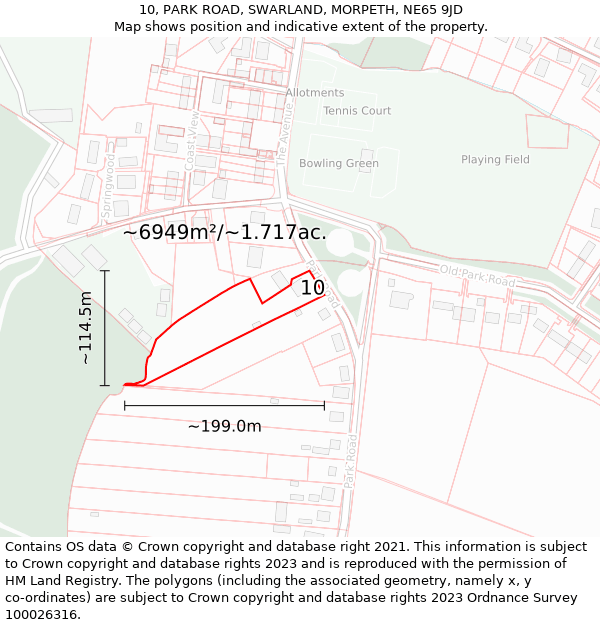 10, PARK ROAD, SWARLAND, MORPETH, NE65 9JD: Plot and title map