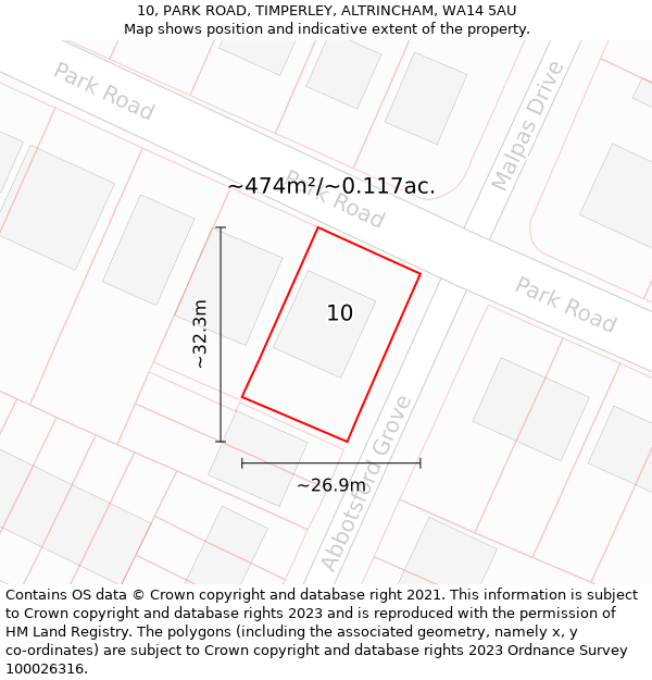 10, PARK ROAD, TIMPERLEY, ALTRINCHAM, WA14 5AU: Plot and title map