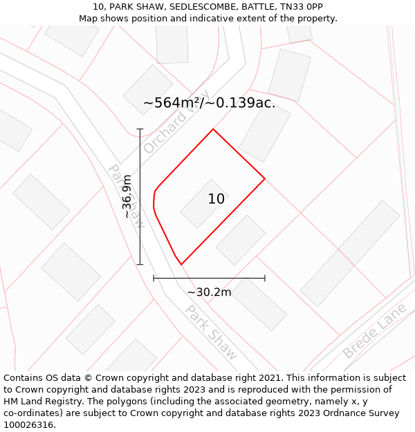 10, PARK SHAW, SEDLESCOMBE, BATTLE, TN33 0PP: Plot and title map