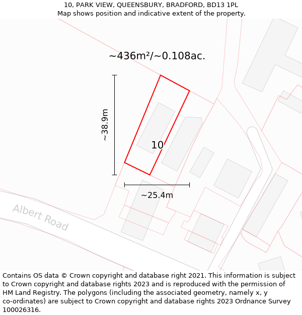 10, PARK VIEW, QUEENSBURY, BRADFORD, BD13 1PL: Plot and title map