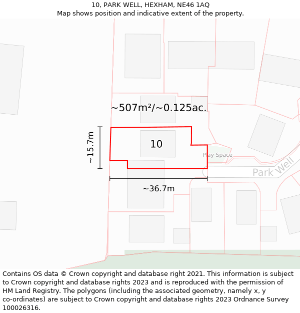 10, PARK WELL, HEXHAM, NE46 1AQ: Plot and title map